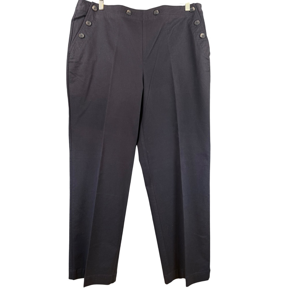 Talbots Navy Blue Sailor Button Stretch Trousers Straight Leg Pants Size 18 NWT
